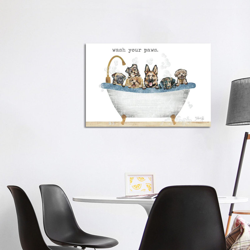 Wash Your Paws by Marla Rae - Print on Canvas, 66.04cm H x 101.6cm W x 3.81cm D, Black Floater Framed
