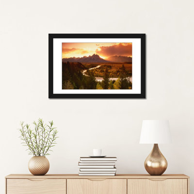 «Coucher de soleil sur la chaîne Teton avec la rivière Snake au premier plan, parc national de Grand Teton, Wyoming, États-Unis», reproduction de photo sur toile