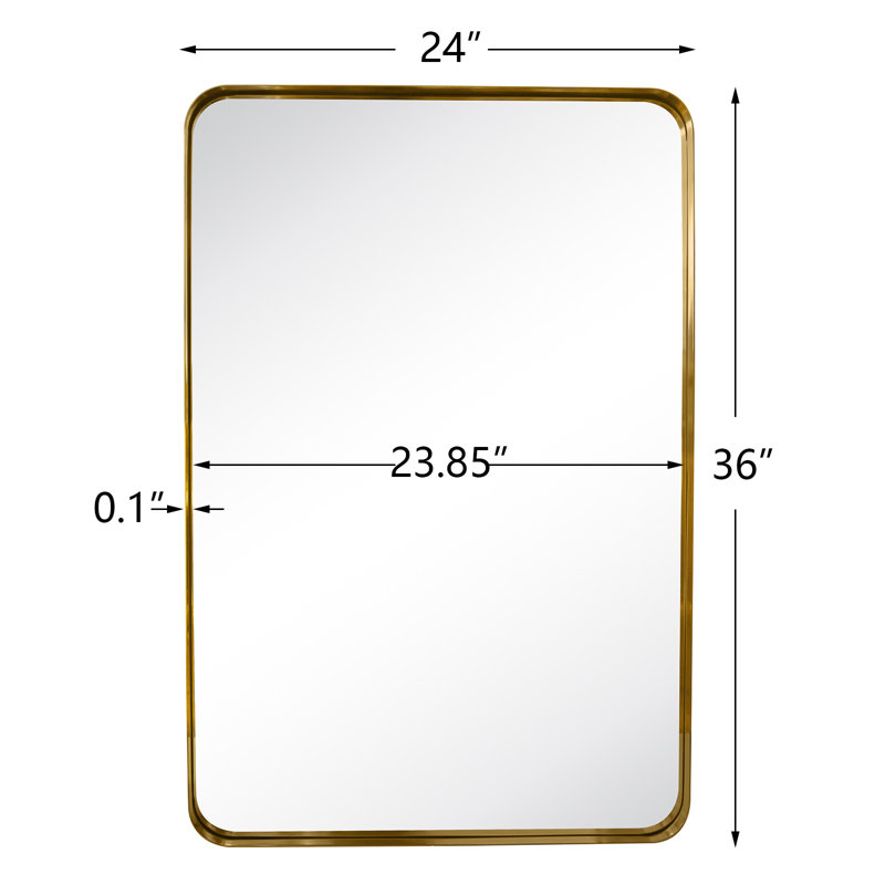 Miroir de salle de bain mural Arthers, Or brossé, 36 po x 24 po