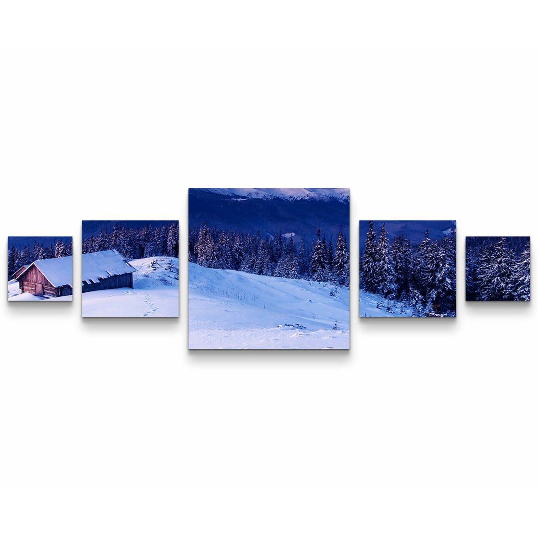 5-tlg. Leinwandbilder-Set Winterlandschaft bei Nacht