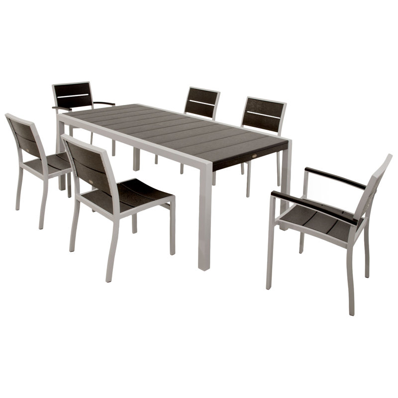 Ensemble repas 7 pièces POLYWOOD Surf City, Argent texturé / Noir anthracite
