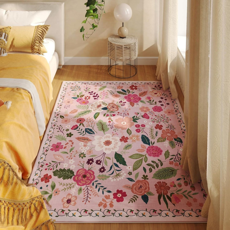 Rectangle 152.4 cm x 91.4 cm Floral Wool Area Rug