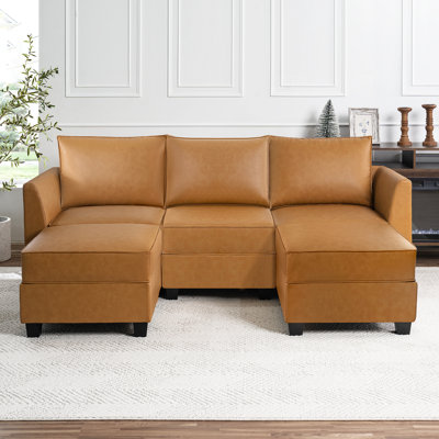 Canapé avec double repose-pieds en cuir