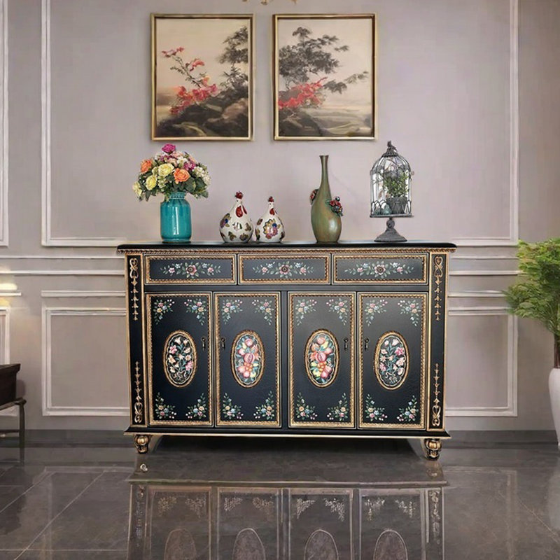 Buffet en chêne avec poignées en bronze antique
