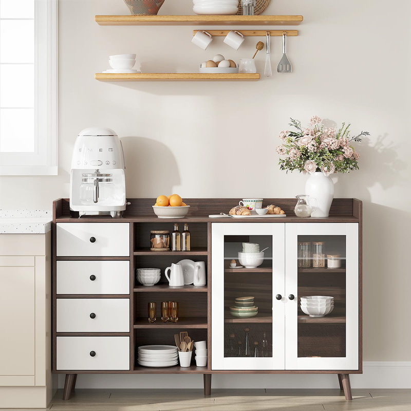55" Modern Kitchen Buffet Sideboard with Adjustable Shelves, Brown