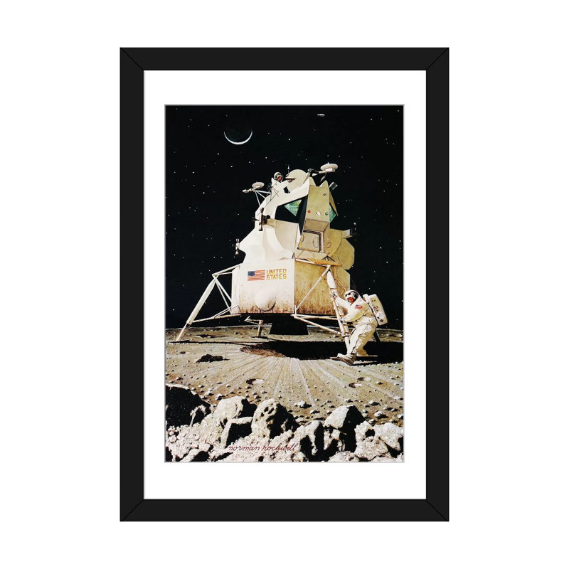 «Man on the Moon» par Norman Rockwell, impression sur toile, Papier avec cadre noir, Blanc, H 32 po x l 24 po x P 1 po