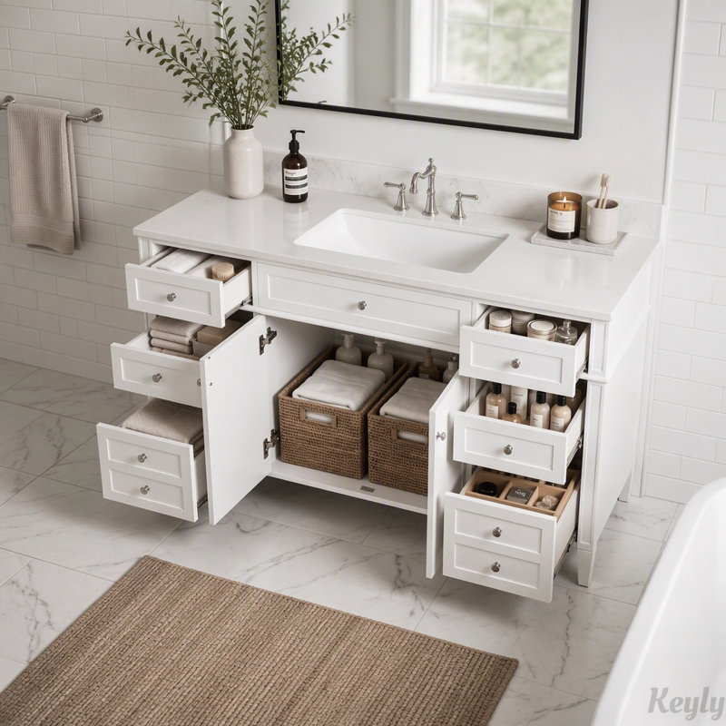 Ensemble de meuble-lavabo 48 po avec 6 tiroirs 48 po, Blanc