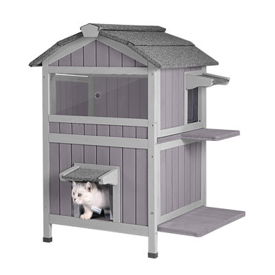 Cat Houses For Outdoor Cats 2-story Large Cat Condo For Multiple Cats, Weatherproof Feral Cat Shelter With Window, Easy Clean Wood Kitty House