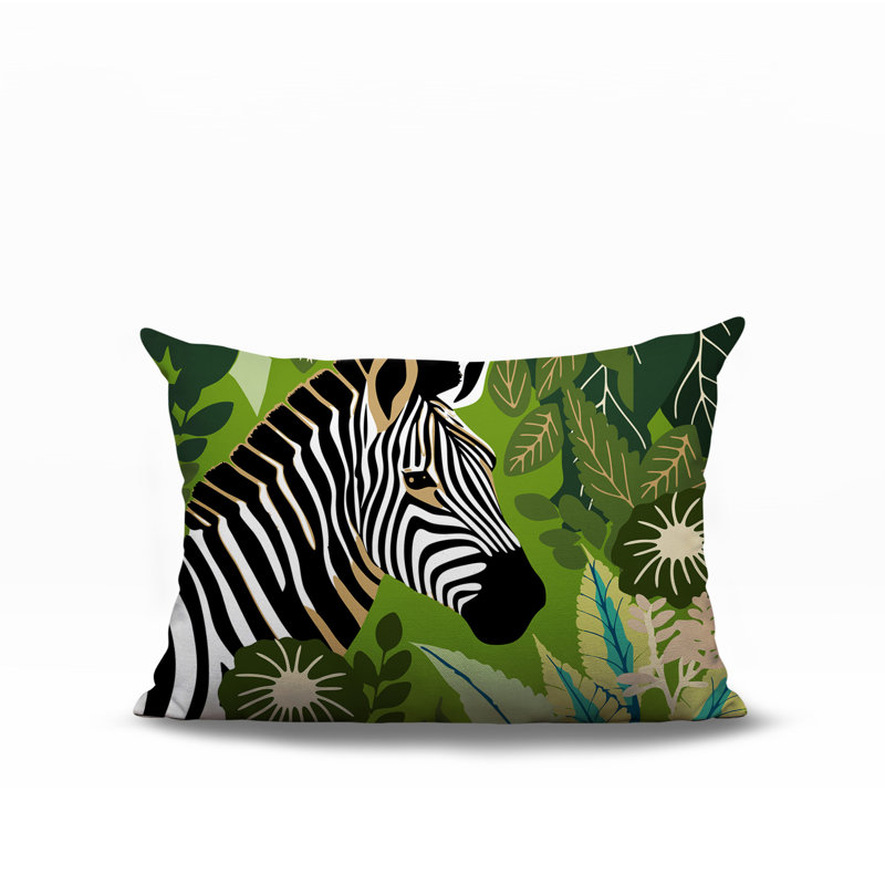 Oreiller rectangulaire réversible intérieur / extérieur Zyri Zebra, Chartreuse, H 14 po x l 20 po