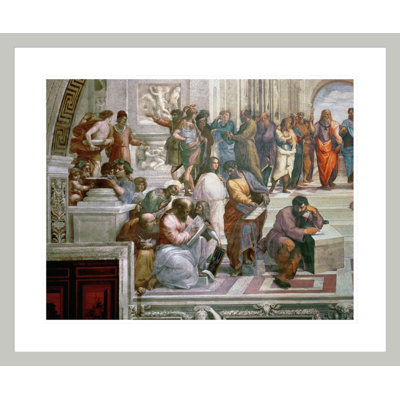 The School of Athens detail from the left hand side showing Pythagoras surrounded by students and Michelangelo by Raphael -Framed Giclee Print