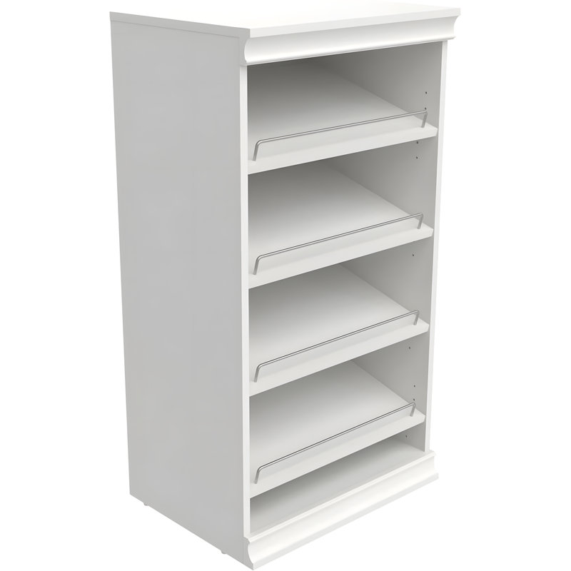 Modular Stackable Shoe Shelf Unit With Adjustable Angled Shelves And Decorative Trim For Closet Organization