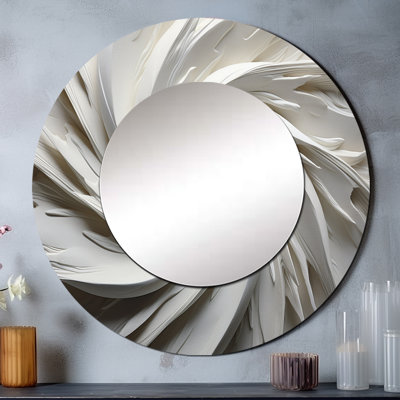 White Majestic Motion I - miroir décoratif à spirales abstraites, miroir mural rond blanc, impression d'art en métal