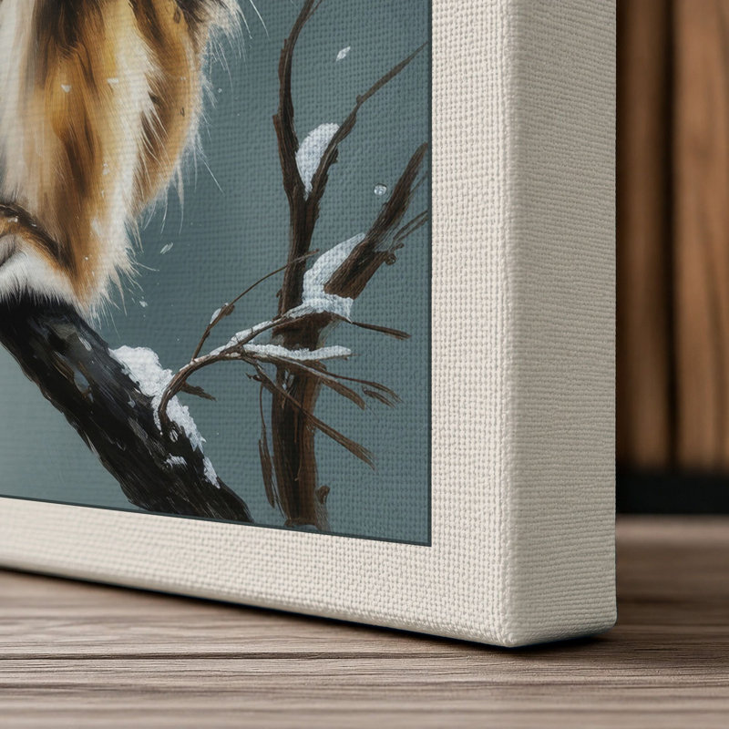 Macaque in Winter Japandi 1 Piece Wrapped Canvas Wall Art, 24x16 - 61.0 x 40.6 cm, Cream Border