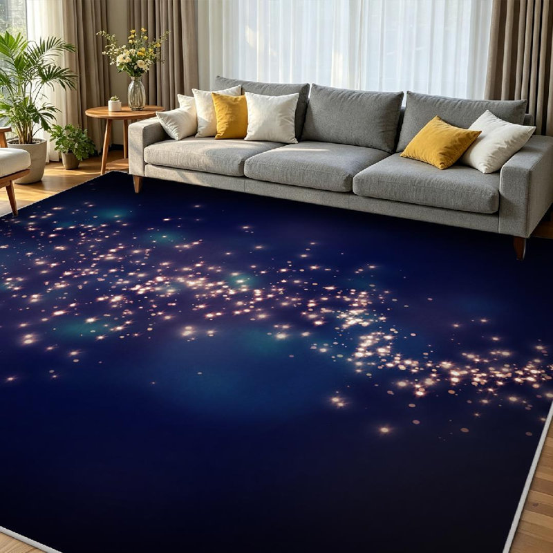 Tapis intérieur noir lavable à la machine, avec des étoiles scintillantes, Rectangle 71 po x 98 po