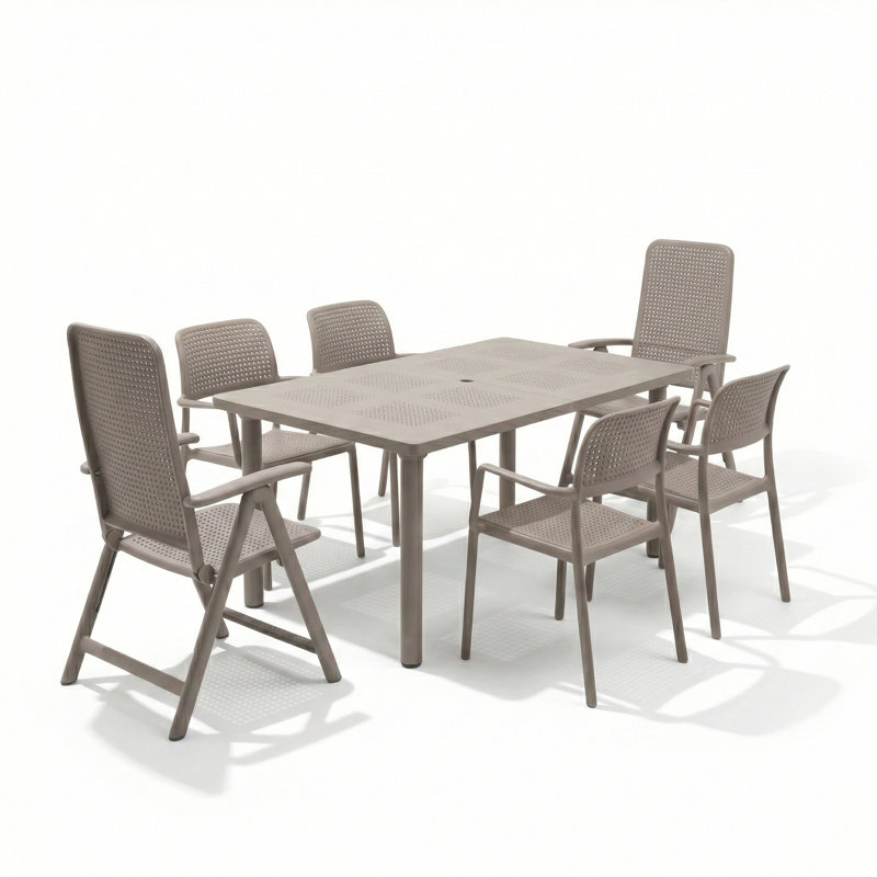 Libeccio 6 - Person Patio Dining Set with Extendable Rectangular Table, Turtle Dove Beige