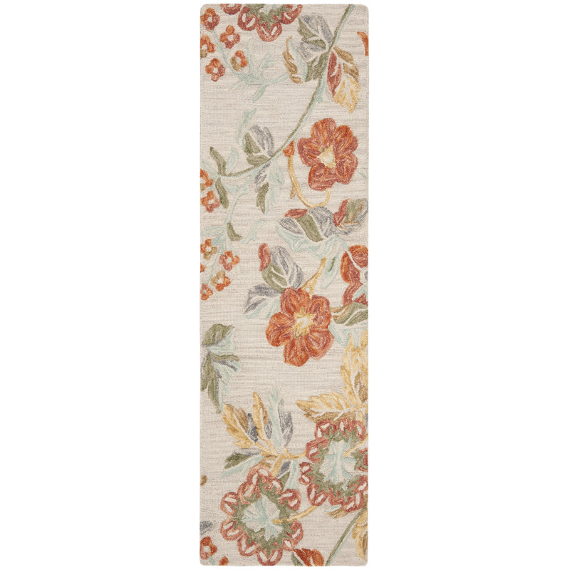 Tapis floral en laine touffeté à la main Emrick, Tapis de couloir 2 pi 3 po x 12 pi