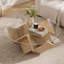 La table basse ronde avec plateau en verre et tablettes de rangement à motif géométrique abstrait Art Déco, naturel, 35,4 po-2127114790