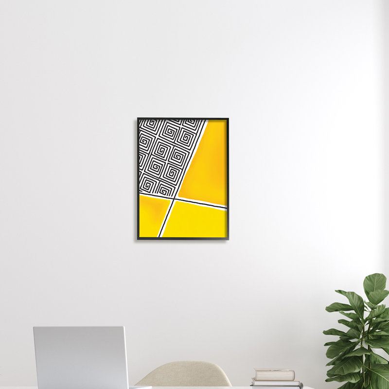 " Asymmetrical Geometric ", Midnight Black Framed Giclee, 14" H x 11" W x 1.5" D