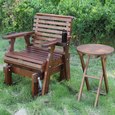 Consetta Outdoor Seating Group With Side Table, Solid Wood Glider Chair by August Grove