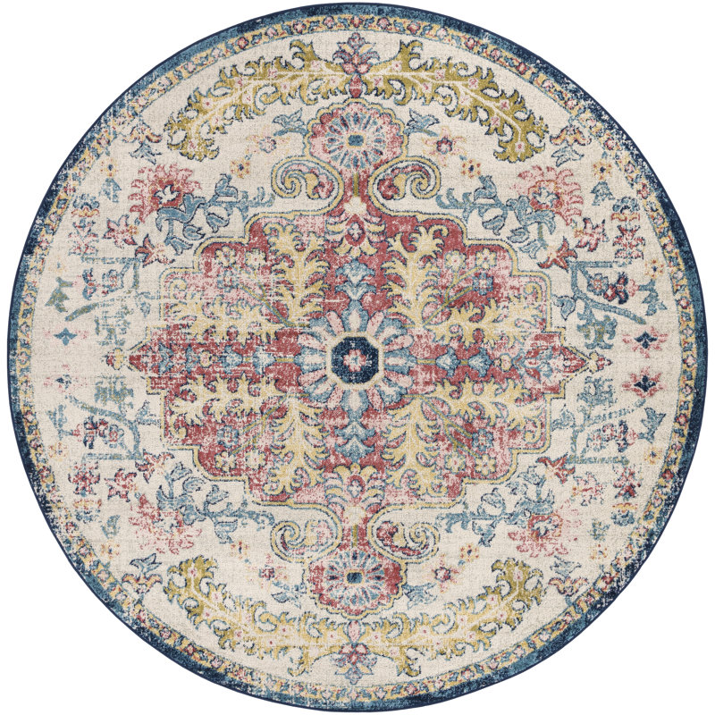 Tapis oriental bleu ciel / grenat Caban, Rond 5 pi 3 po