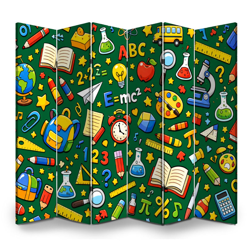 6 panneaux paravents pliables pour la classe Royal Coloré Éducation Science Livres Fournitures Scolaires Symboles Toile Écran Séparateur de Pièce Autoportant De Protection Paravent Partition