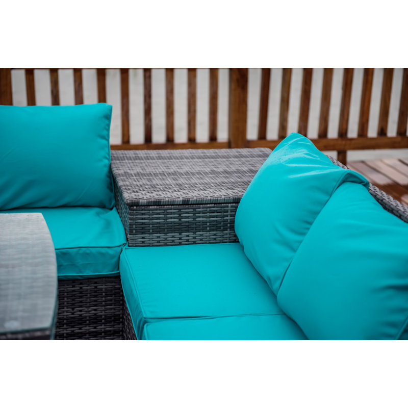 4 - Person Patio Conversation Set with Cushions, Gray, Cyan