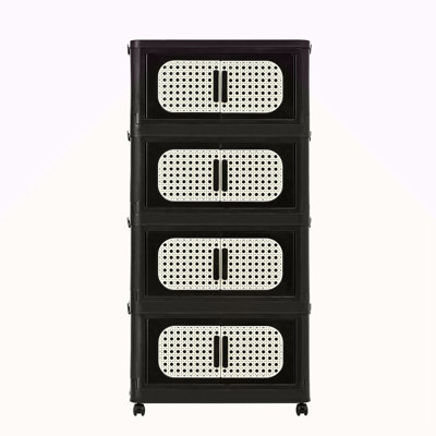 Armoire de rangement pliante latérale de 20 po de large Retro, 4 niveaux, 19,69 po x 11,81 po x 40,55 po, bacs de rangement pliables avec porte magnétique, armoire de rangement en plastique avec roues
