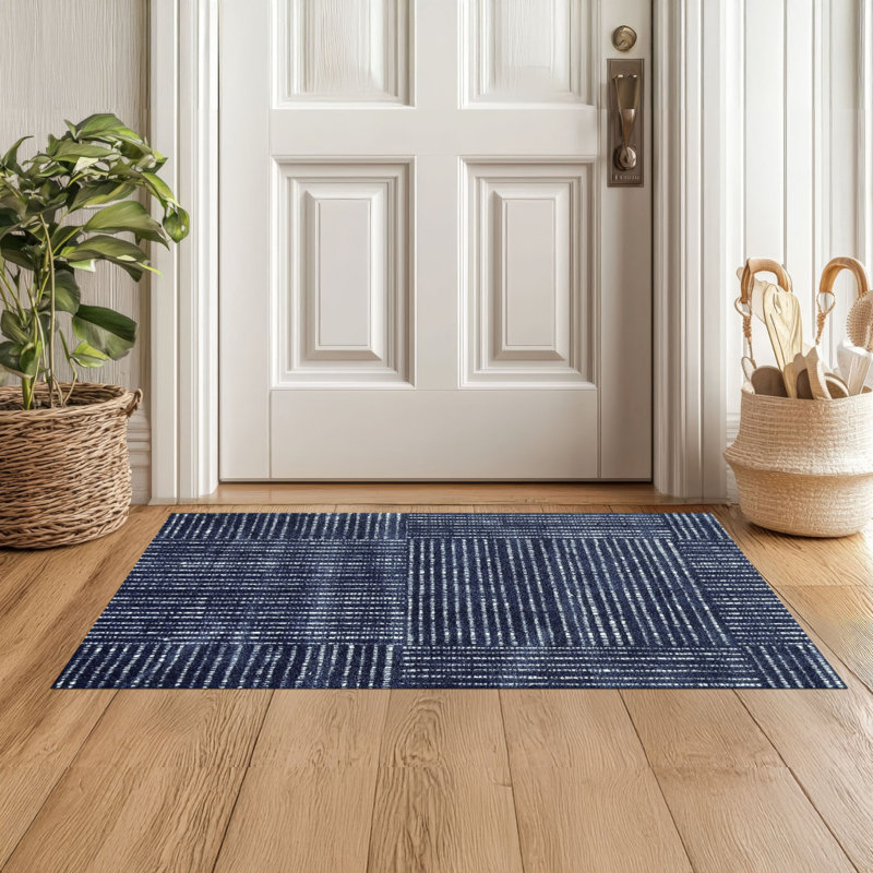 Tapis en toile bleu marine lavable 2x3, Bleu