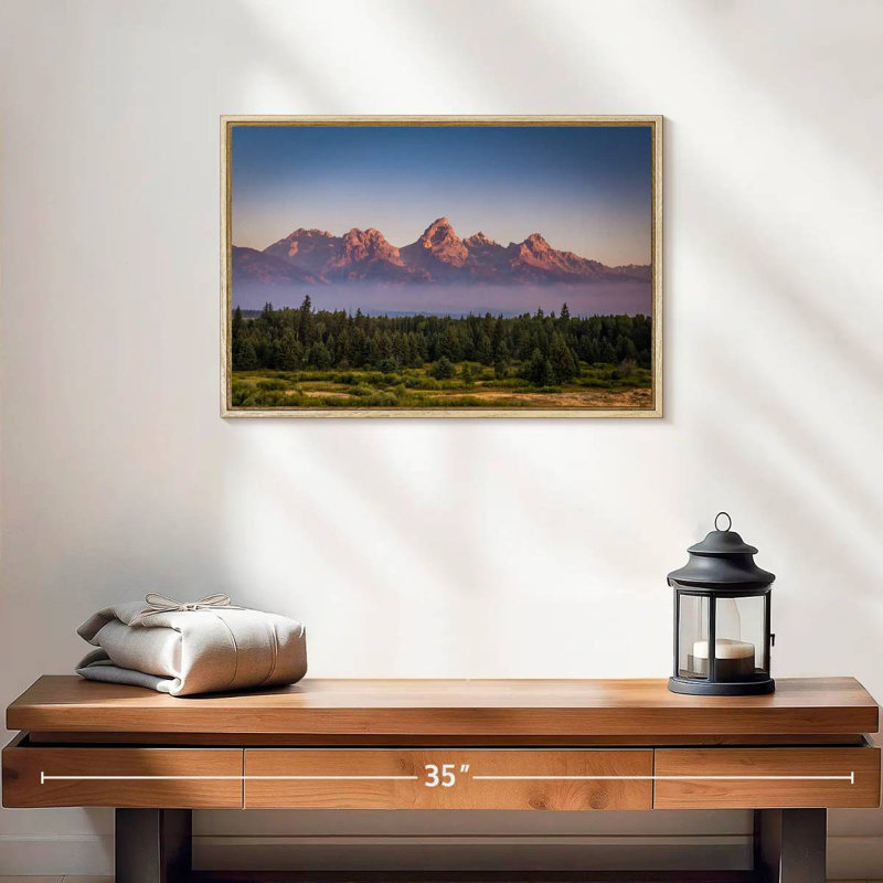 Grand Teton Mist, Floating Frame Natural Wood, 19" X 13"