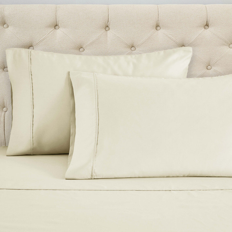 1500 Thread Count Ultra Soft Cotton Blend Sateen Pillowcase Set, Ivory, Standard Pillowcase