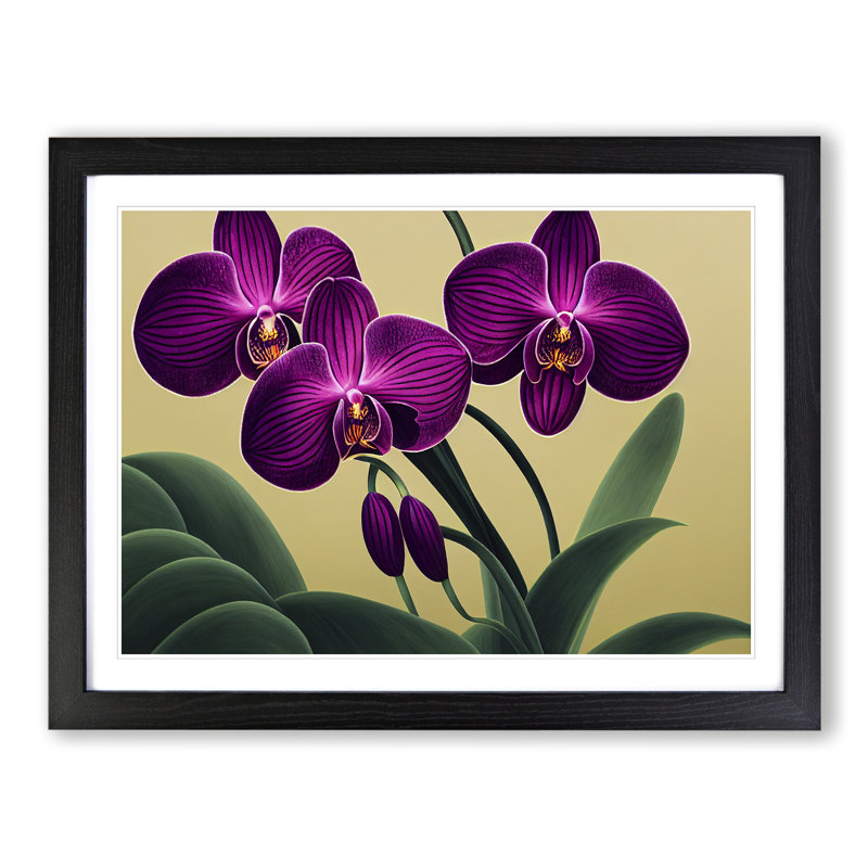 Sacred Orchid Flowers 1 Piece Single Picture Frame Wall Art, 34cm H x 46cm W x 2cm D, Black Framed