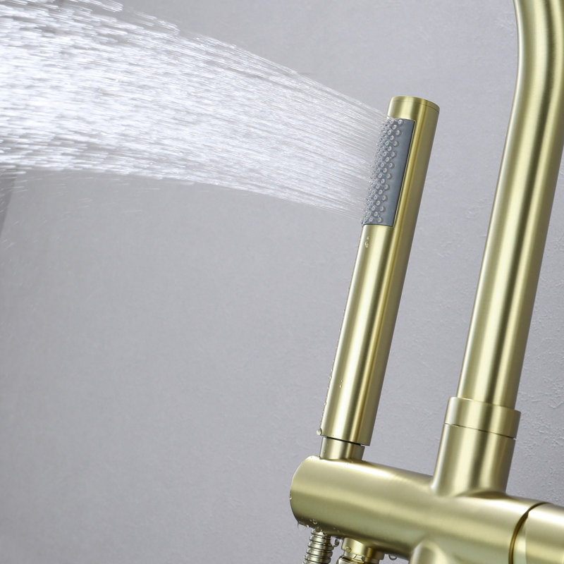 Floor Tub Filler with Diverter, Brushed Gold
