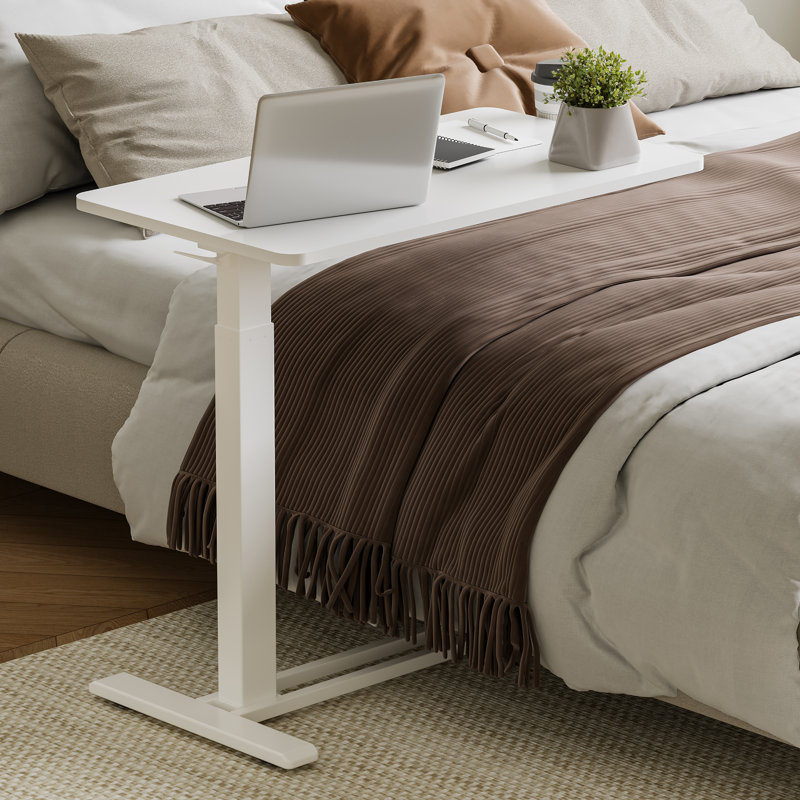 Kristee Adjustable and Movable Overbed Table with Hidden Casters, 40.5" H x 31.5" W x 17.7" D, White