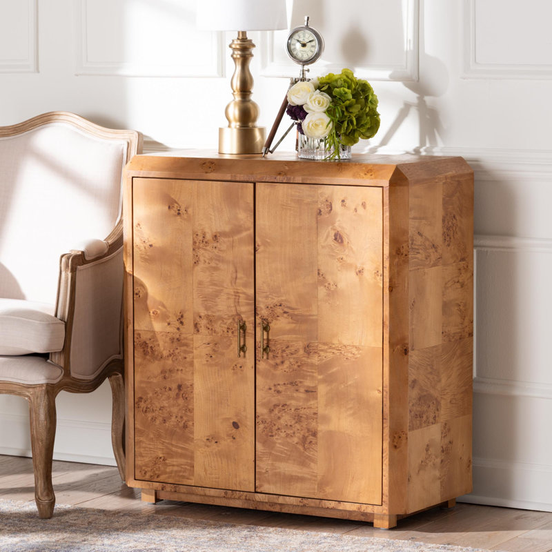 Edony Modern And Contemporary Natural Mappa Burl Wood 2-Door Console Cabinet
