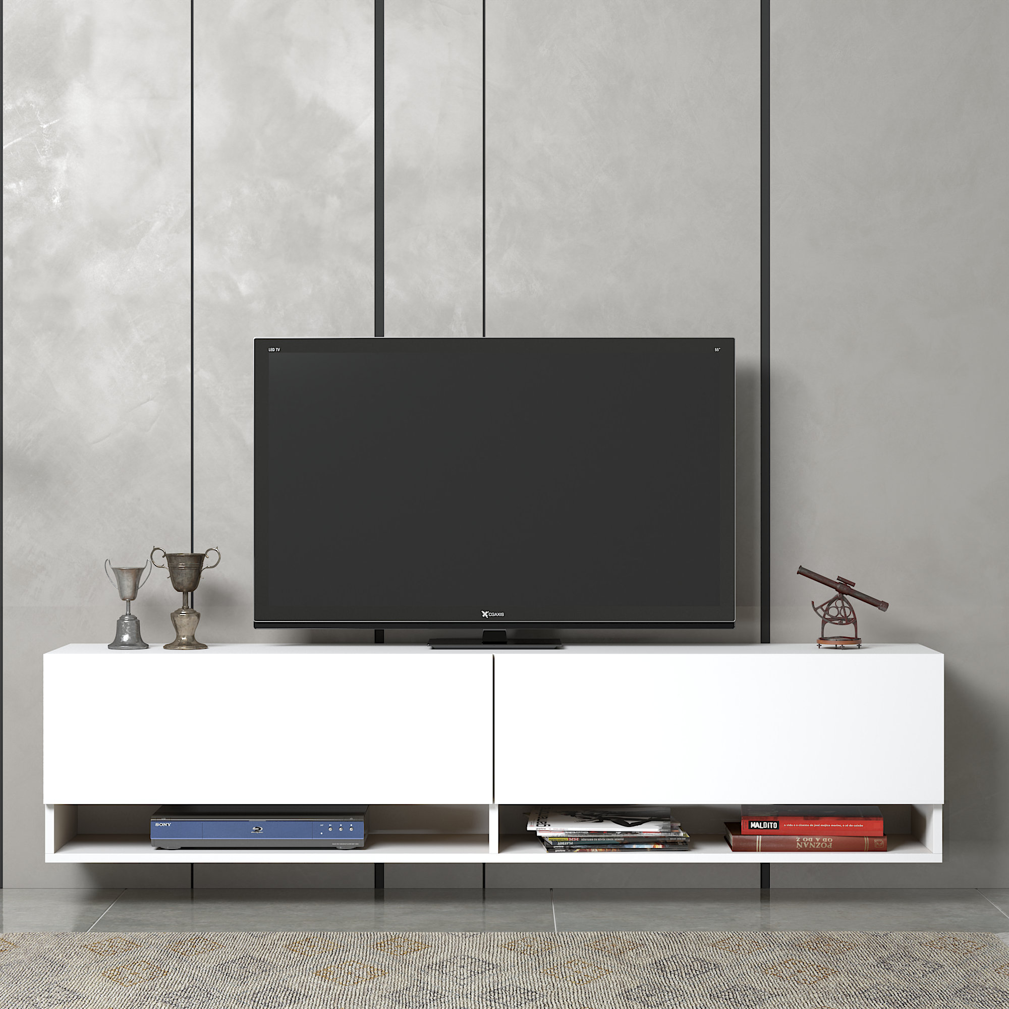70 LED Floating TV Cabinet, Wall Mounted Modern TV Stand for 80 Inch TV,  Living Room Bedroom Media Furniture Under TV Console, Black