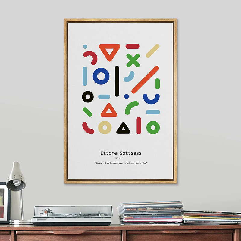 Collage géométrique par Ettore Sottsass - impression sur toile, H 36 po x l 24 po x P 1,5 po, Encadré naturel