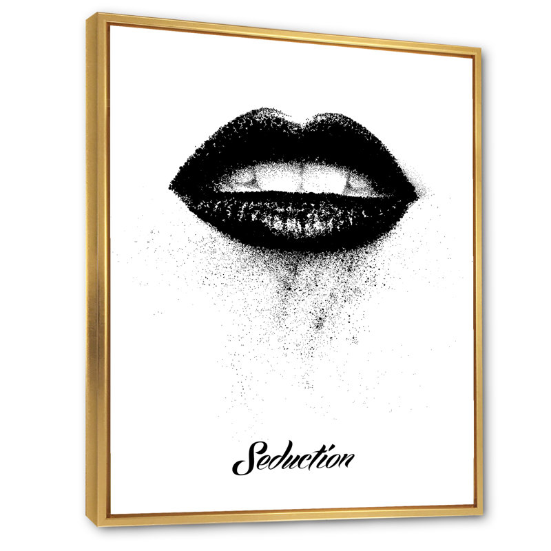 Lèvres monochromes noires - Impression sur toile, Encadrement doré, H 20 po x l 12 po x P 1po