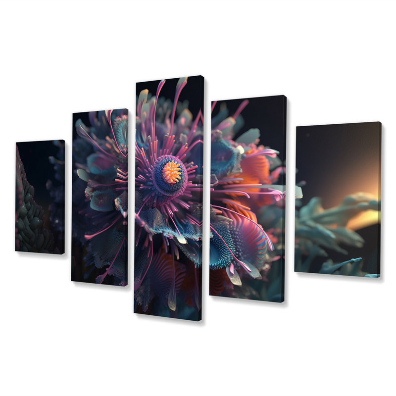 Fleur de dahlia florale futuriste I - décoration murale dahlia - 5 panneaux