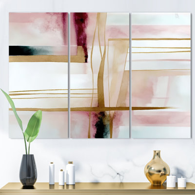 " Abstract Geode Geometric Pink and Red II " 3 Piece Art Color Photography Print