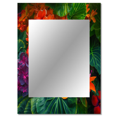 Vibrantly Happy Blossoming Tropical Flowers I - Flowers Mirror, Traditional Unique Wall Mirror, Printed Metal Art
