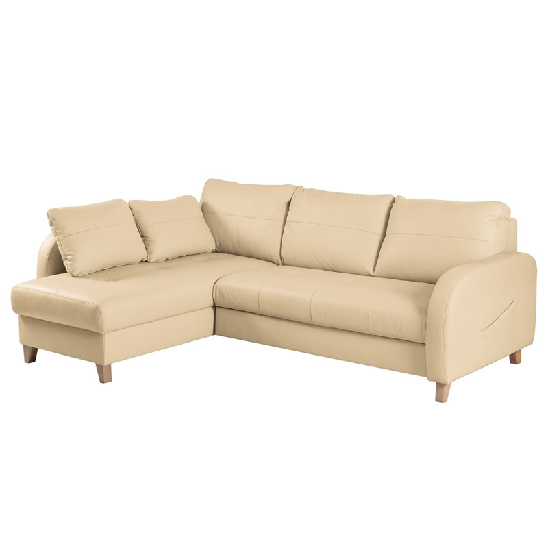 Roger Leather Corner Sofa, Beige, Left Hand Facing