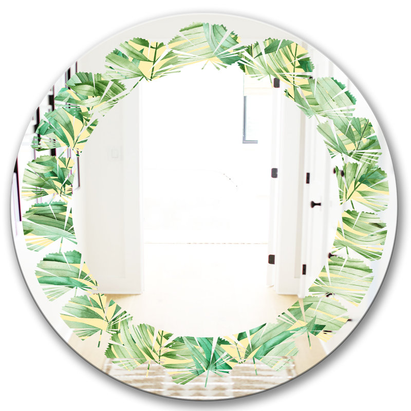 Modern Farmhouse Wall Mirror, Leaves Tropical Foliage, 23.6" x 23.6" 