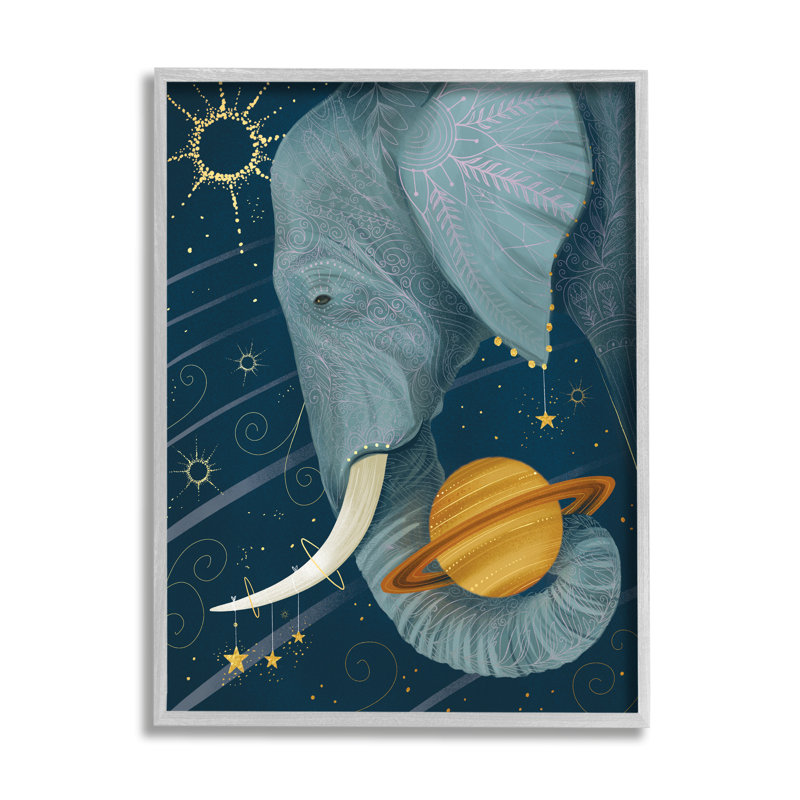Constellations extra-terrestres, éléphant tenant Saturne, H 14 po x l 11 po x P 1,5 po, Estampe numérique Farmhouse