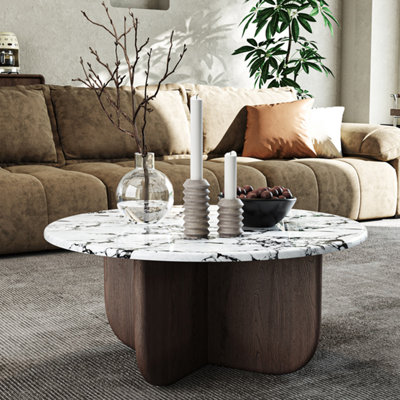 Table basse ronde en marbre crème