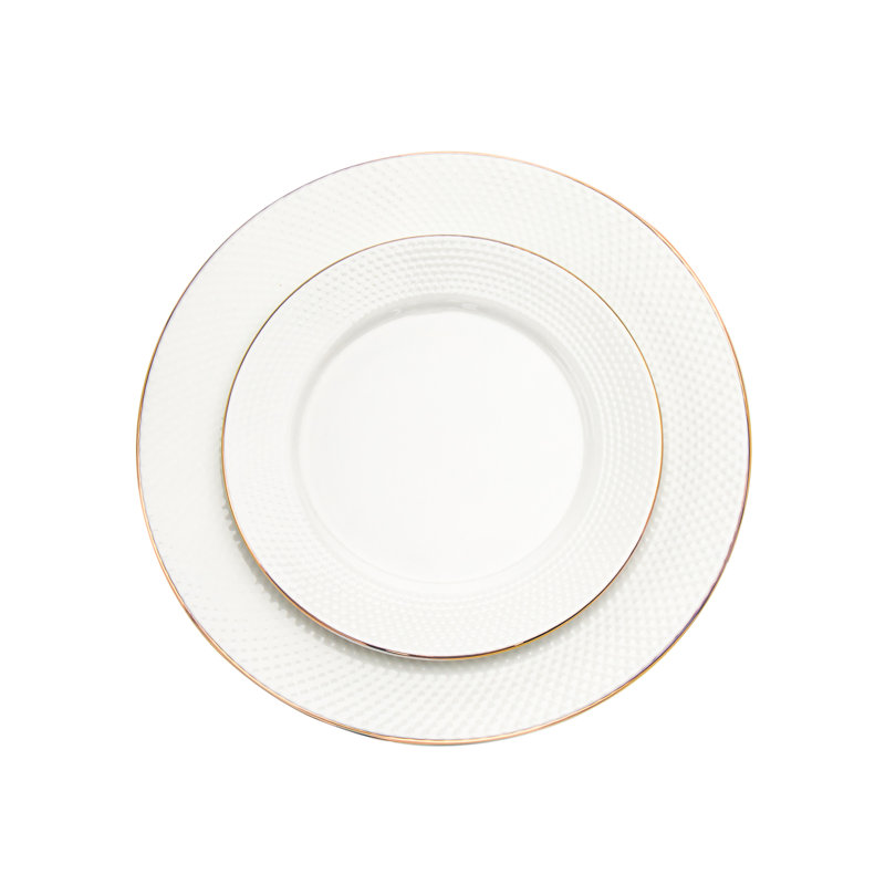 Elegant White Porcelain Dinnerware Set with Gold Trim, Service for 6