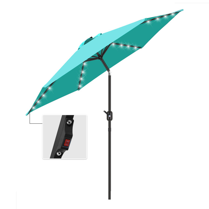 7.5 Ft Peacock Blue Solar LED Lighted Patio Umbrella