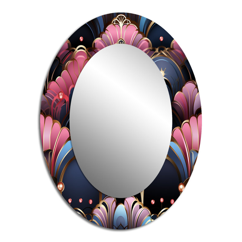 Theophanes - Pink Bohemian Oval Wall Mirror, 40" H x 30" W