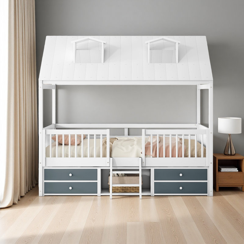 Cadre de lit Bed House, Lit double, Blanc