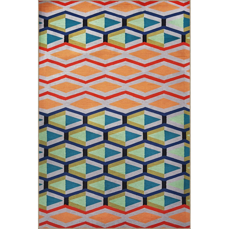 Multi Color Mixed Geometric Shape Pattern Creative Modern Decorative Machine Washable Area Rug, Rectangle 3'3" x 4'11"