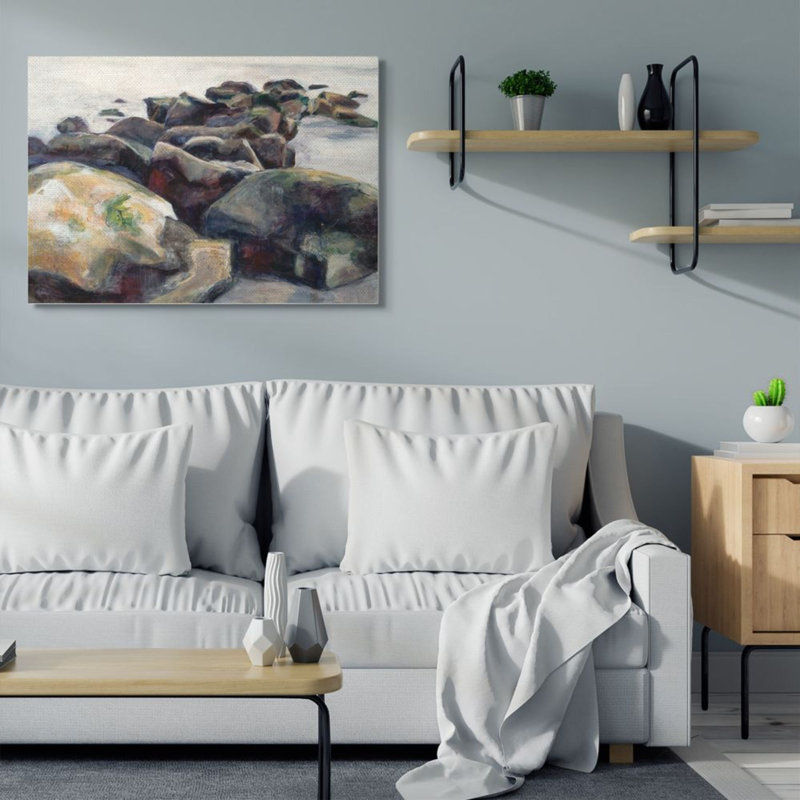 «Softened Beach Rocks Nautical Coast Line», reproduction d'impression, Wrapped Canvas, H 48 po x l 36 po x 1,5 po